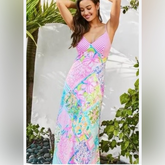 Lilly Pulitzer Maldives Maxi Dress in Multi Block Party Engineered Size 8